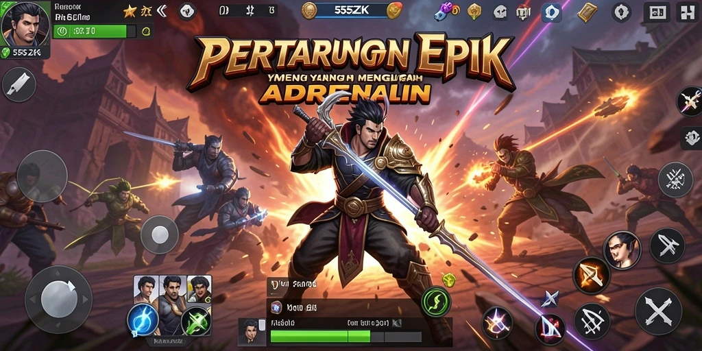 Tampilan dari gameplay 555ZK dengan aksi pertarungan yang mendebarkan.