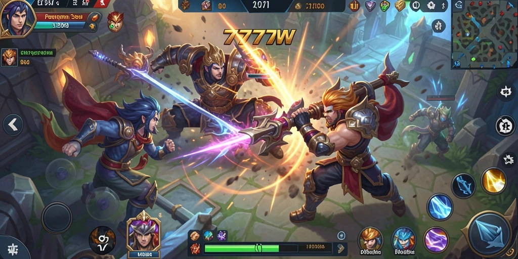 Tampilan mendebarkan dari gameplay MOBA 7777W.