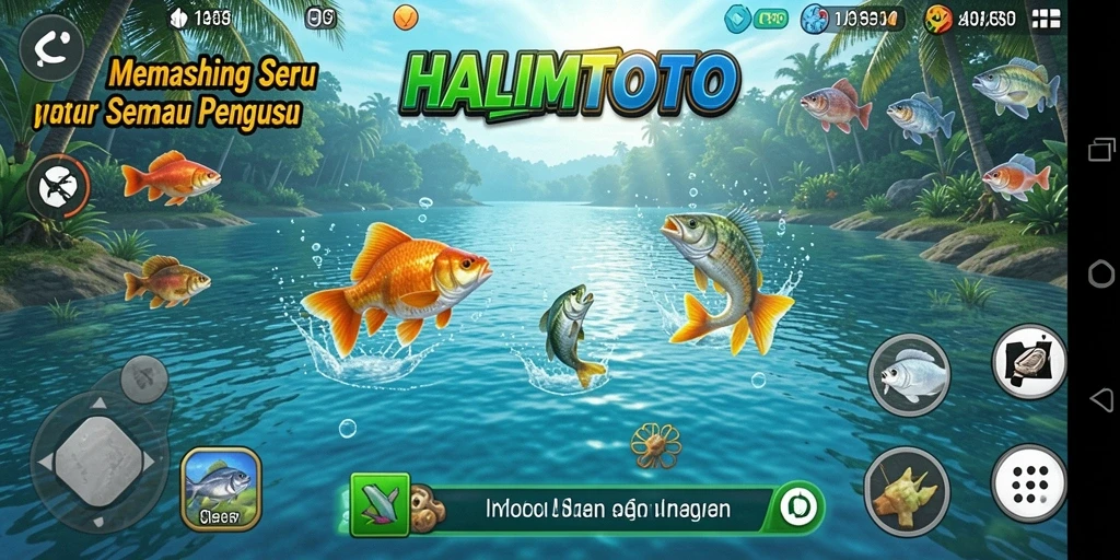 Tampilan gameplay memancing dalam HALIMTOTO yang menakjubkan.