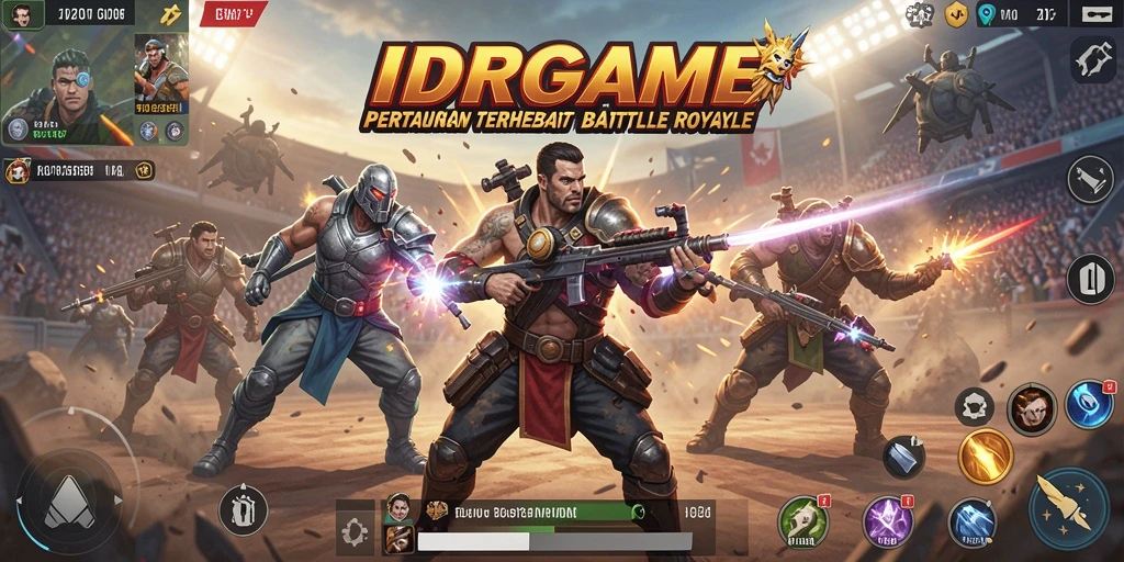 Screenshot menampilkan pertempuran epik dalam gameplay Battle Royale.